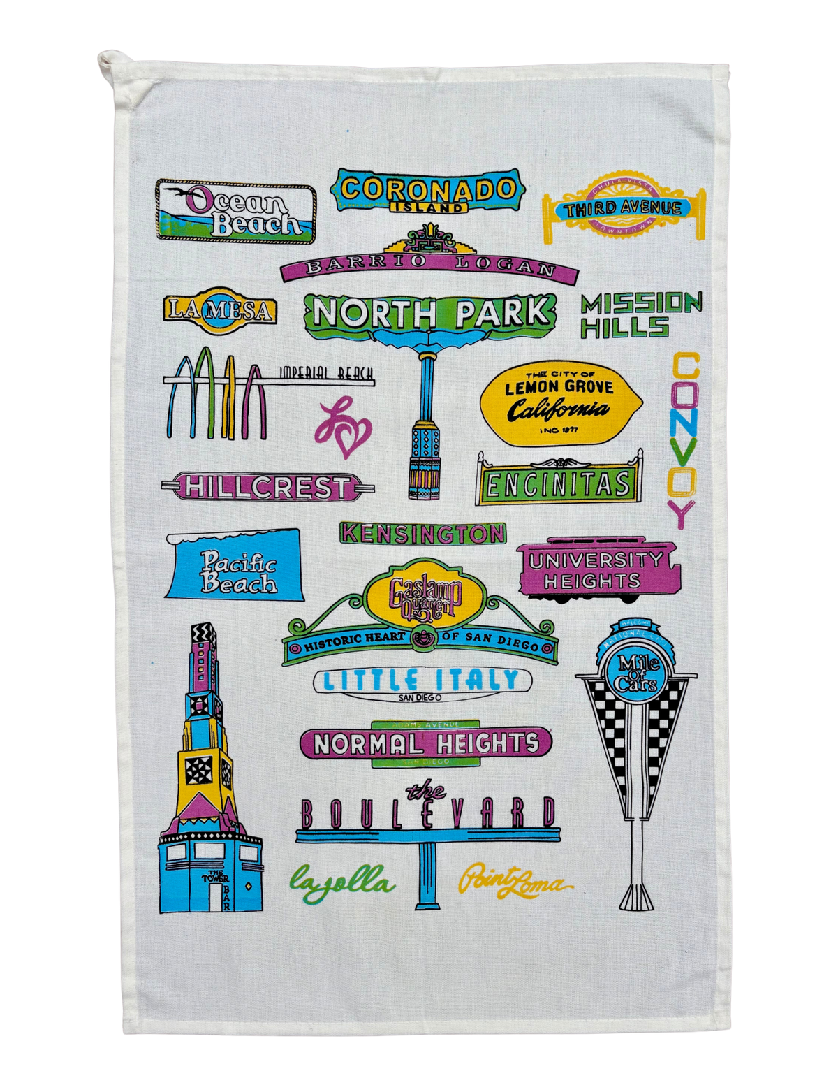 San Diego Neighborhood Signs Tea Towel