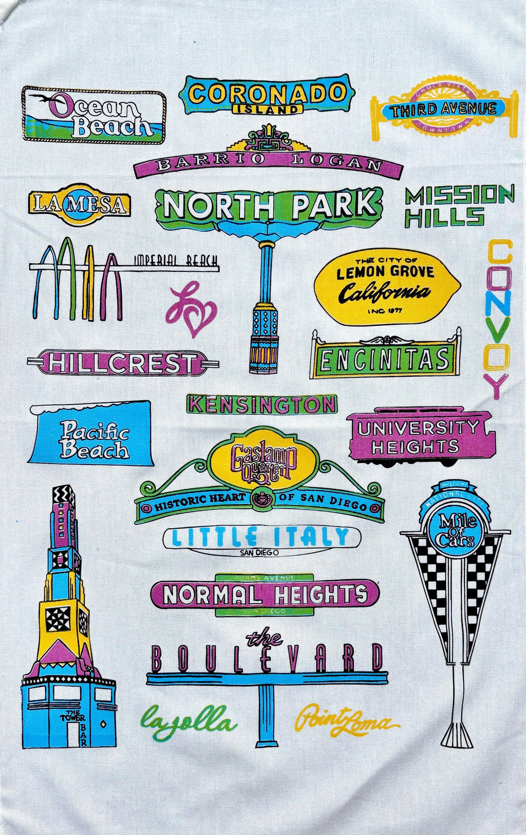 San Diego Neighborhood Signs Tea Towel
