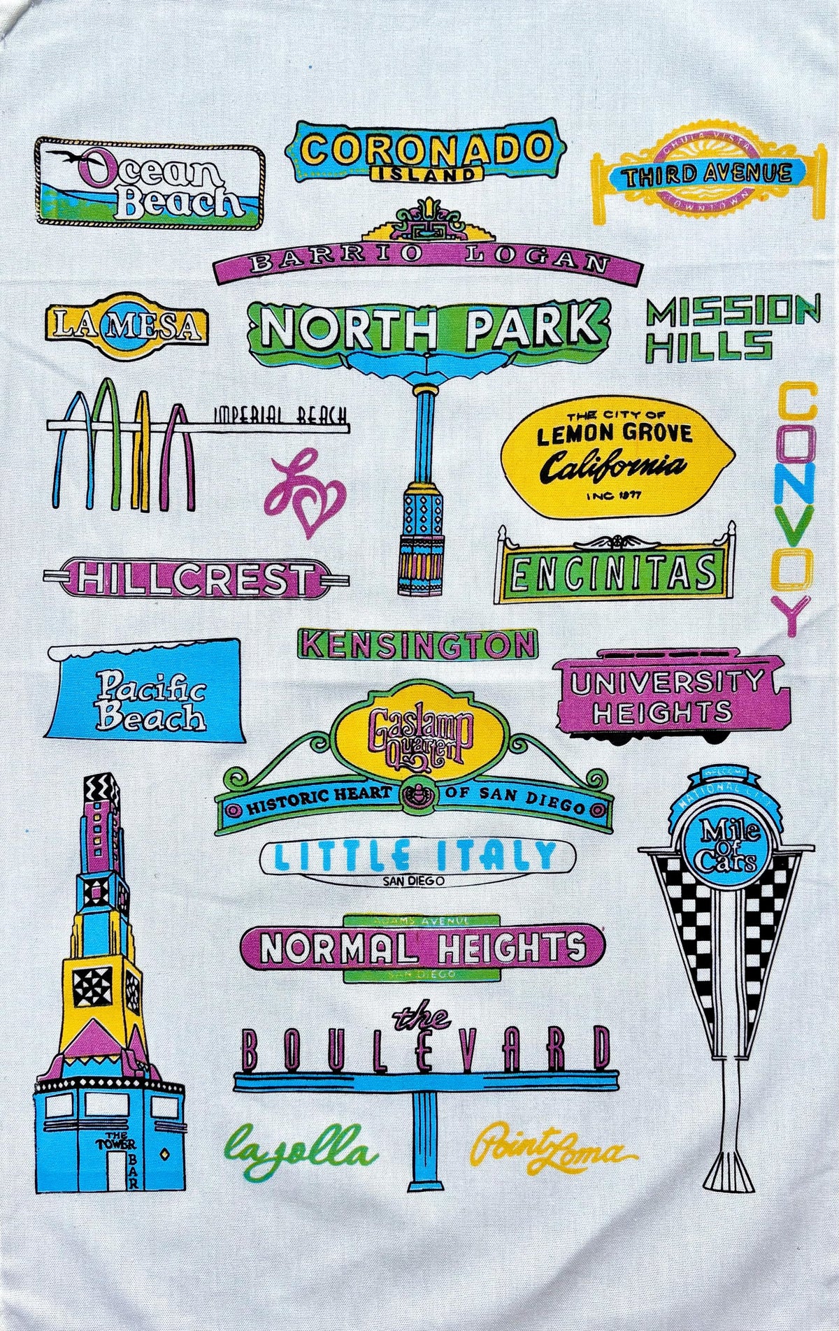 San Diego Neighborhood Signs Tea Towel